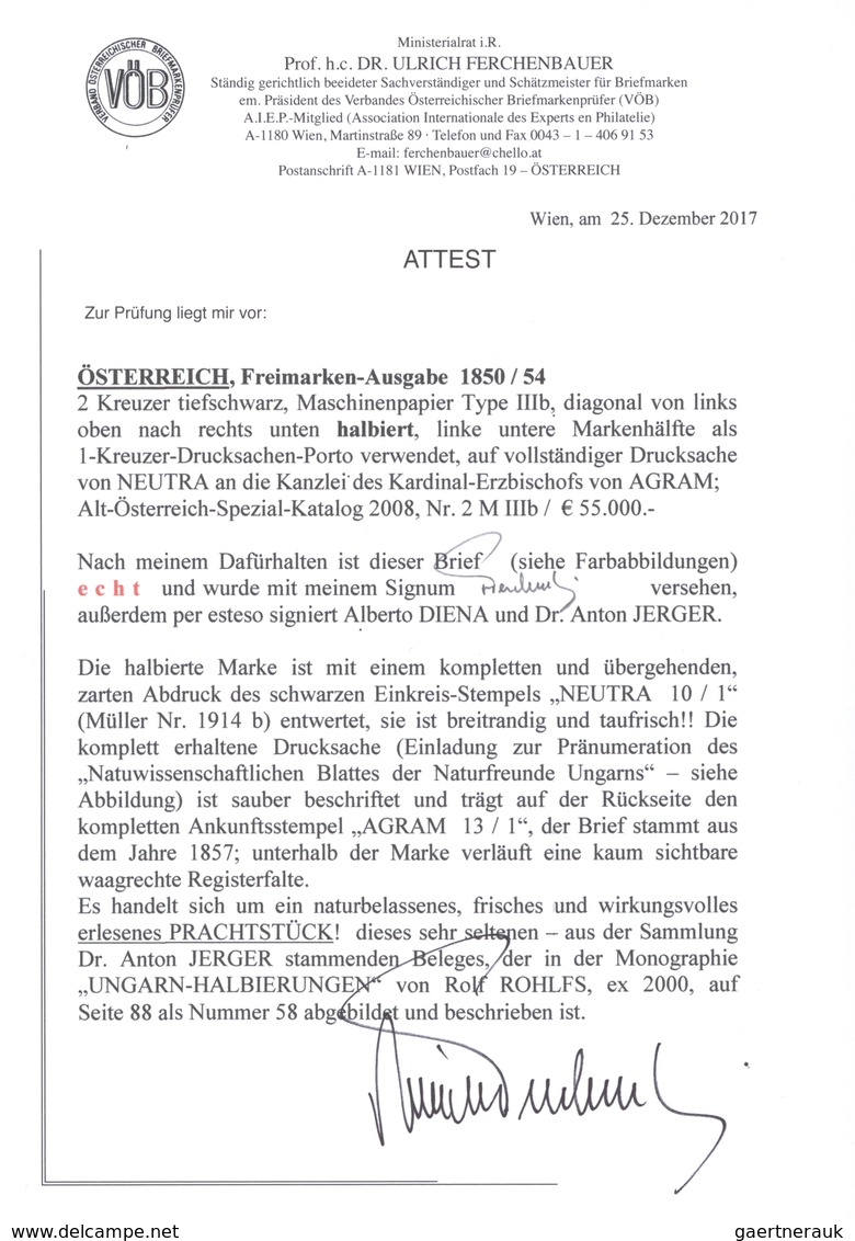 Österreich: 1850/54: 2 Kreuzer Tiefschwarz, Maschinenpapier Type III B, Diagonal Von Links Oben Nach - Neufs