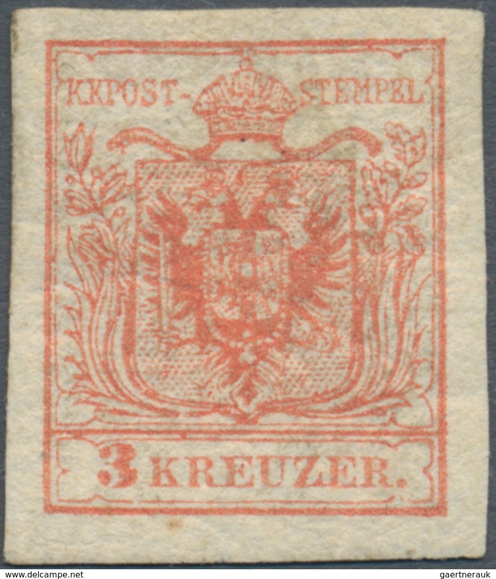 Österreich: 1850, 3 Kr Rot, Type IIIa Auf Handpapier, Ungebraucht Mit Etwas Getöntem, Typisch Gespru - Ungebraucht