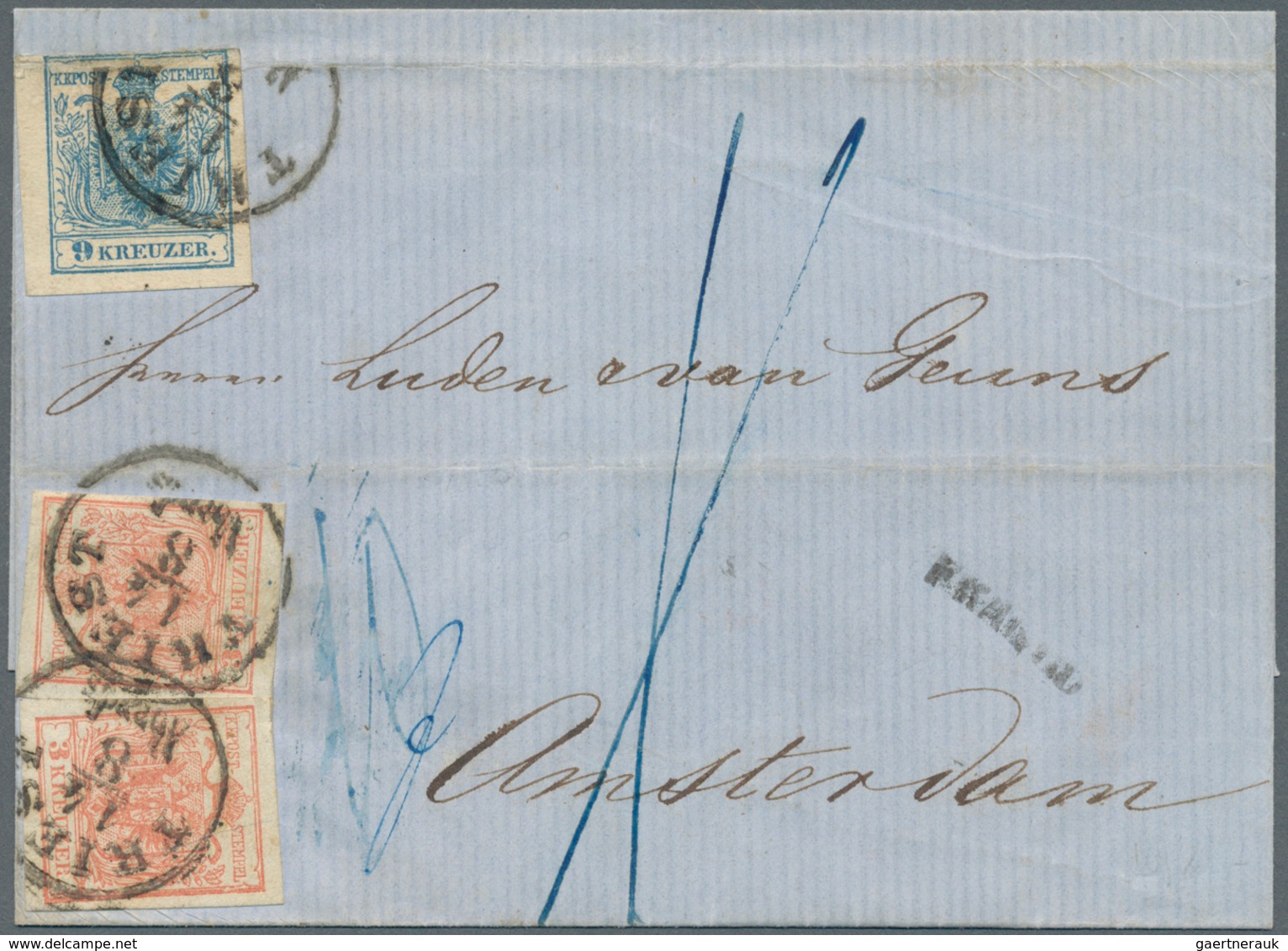 Österreich: 1855, FRANCO - Faltbrief Aus TRIEST14/8 Nach AMSTERDAM 18/8. Frankiert Mit Zweimal 3 Kr. - Unused Stamps