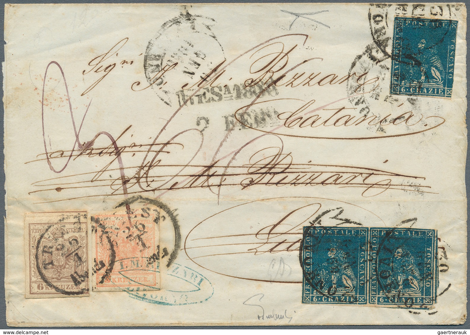 Österreich: 1850: Brief Aus Triest Vom 26. Januar 1858, Frankiert 3 Kreuzer Orange Und 6 Kreuzer Bra - Unused Stamps