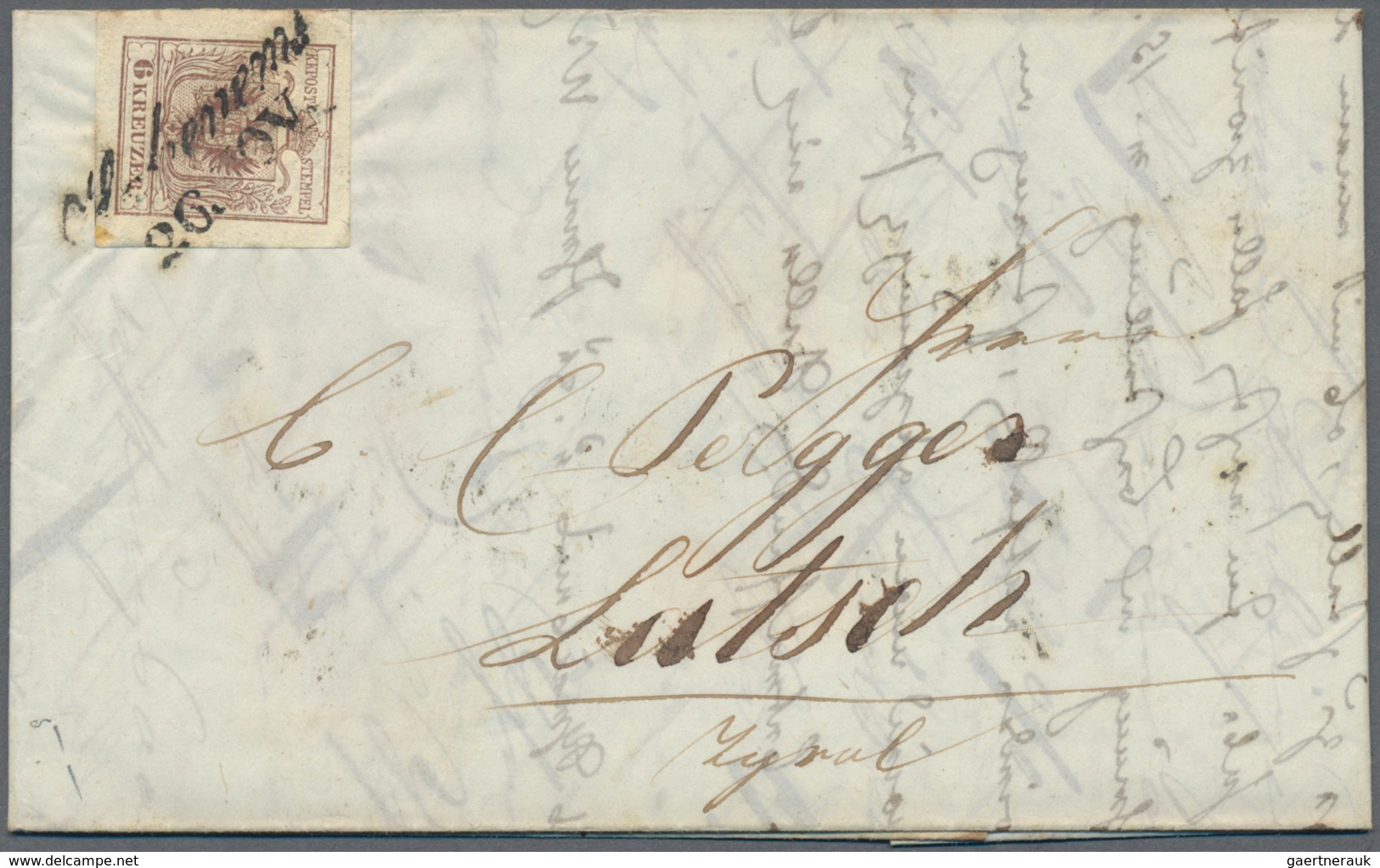 Österreich: 1850 - 1858, Wappenzeichnung 6 Kr. Rosabraun, Entwertet HOHENEMS Und Kaiser Franz Joseph - Neufs