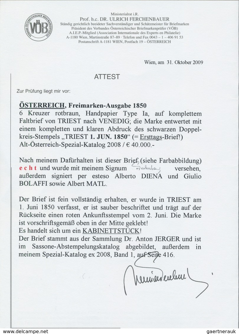 Österreich: 1850, 6 Kreuzer Rotbraun, Handpapier Type I A, Allseits Vollrandig, Auf Komplettem Faltb - Neufs