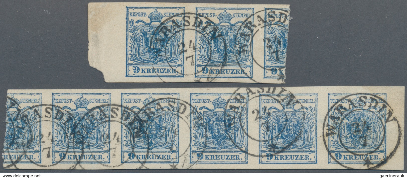 Österreich: 1850, 9 Kr. Blau HP Type IIIb Ursprünglich Als Waagrechter Achterstreifen Aber Leider Du - Ungebraucht