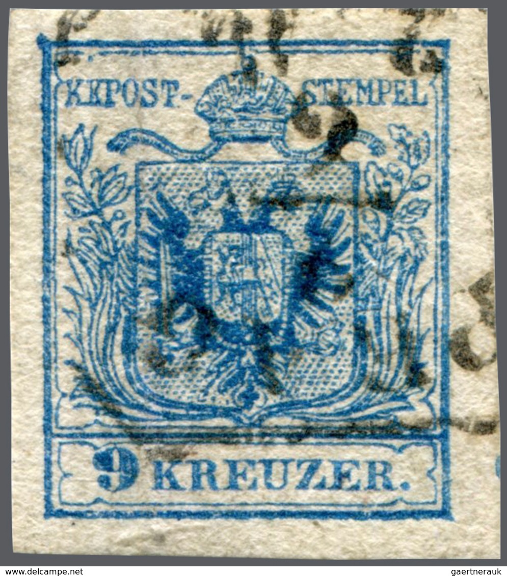 Österreich: 1850, 9 Kreuzer Blau, Handpapier, Type IIIa, Platte 5, SENKRECHT GESTREIFTES Papier, All - Ungebraucht