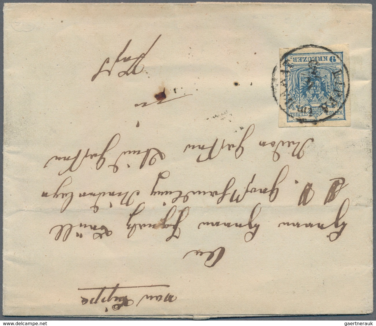 Österreich: 1855, 9 Kreuzer Blau Mit Breiten Rändern Entwertet Mit Klarem Und Zentrischem Ungarische - Unused Stamps