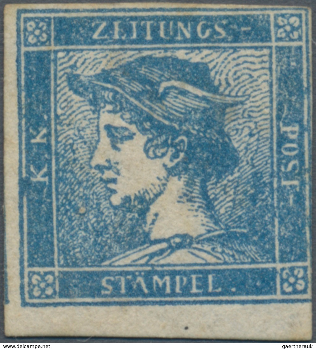 Österreich: 1851, (0.6 Kr/3 C) Blau Ungebraucht Mit Falzrest, Die Marke Ist Dreiseitig Voll-/breitra - Unused Stamps