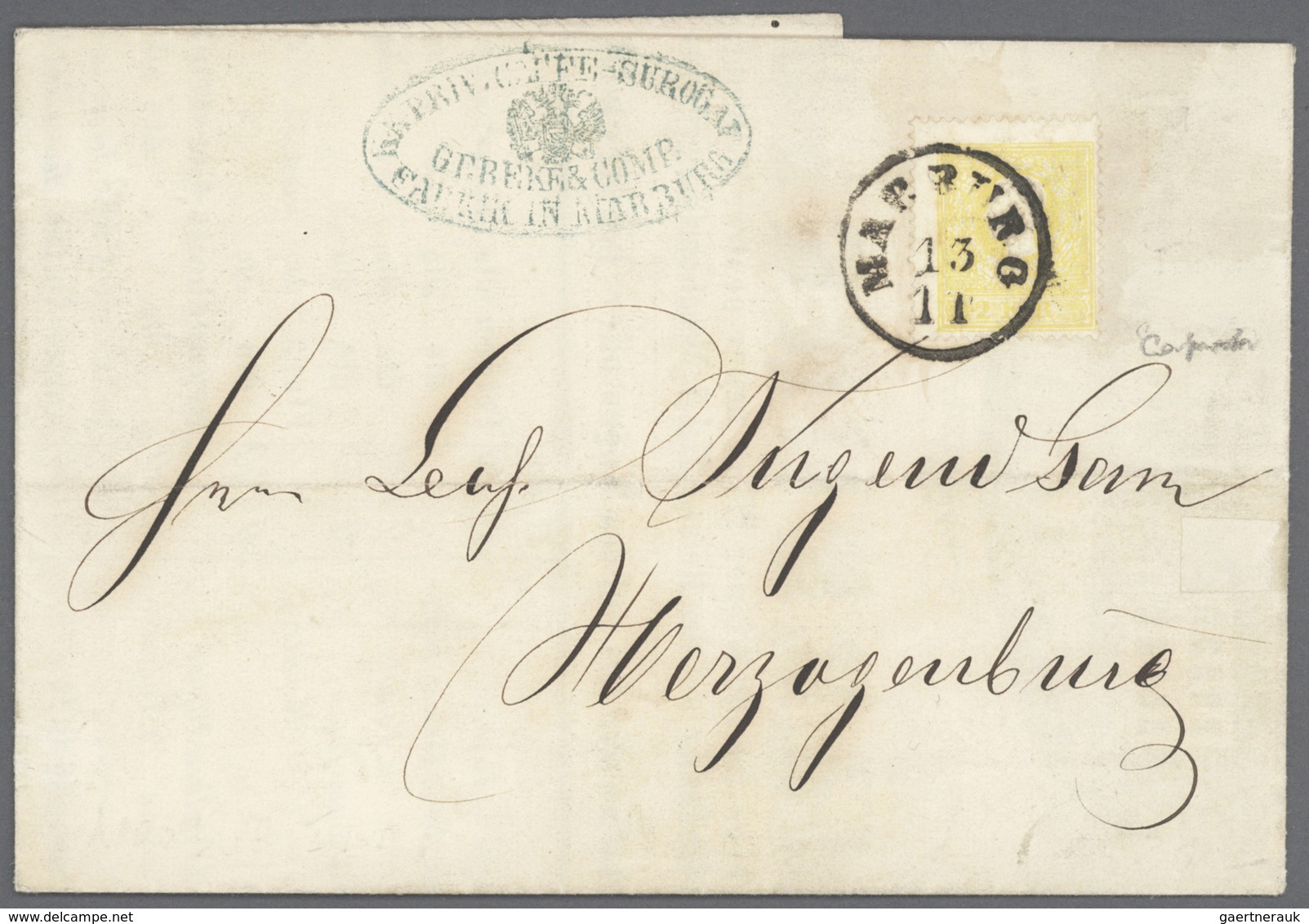 Österreich: 1858, 2 Kr Gelb, Type I, Entwertet Mit K1 MARBURG, 13/11, Einzelfrankatur Auf Komplettem - Unused Stamps