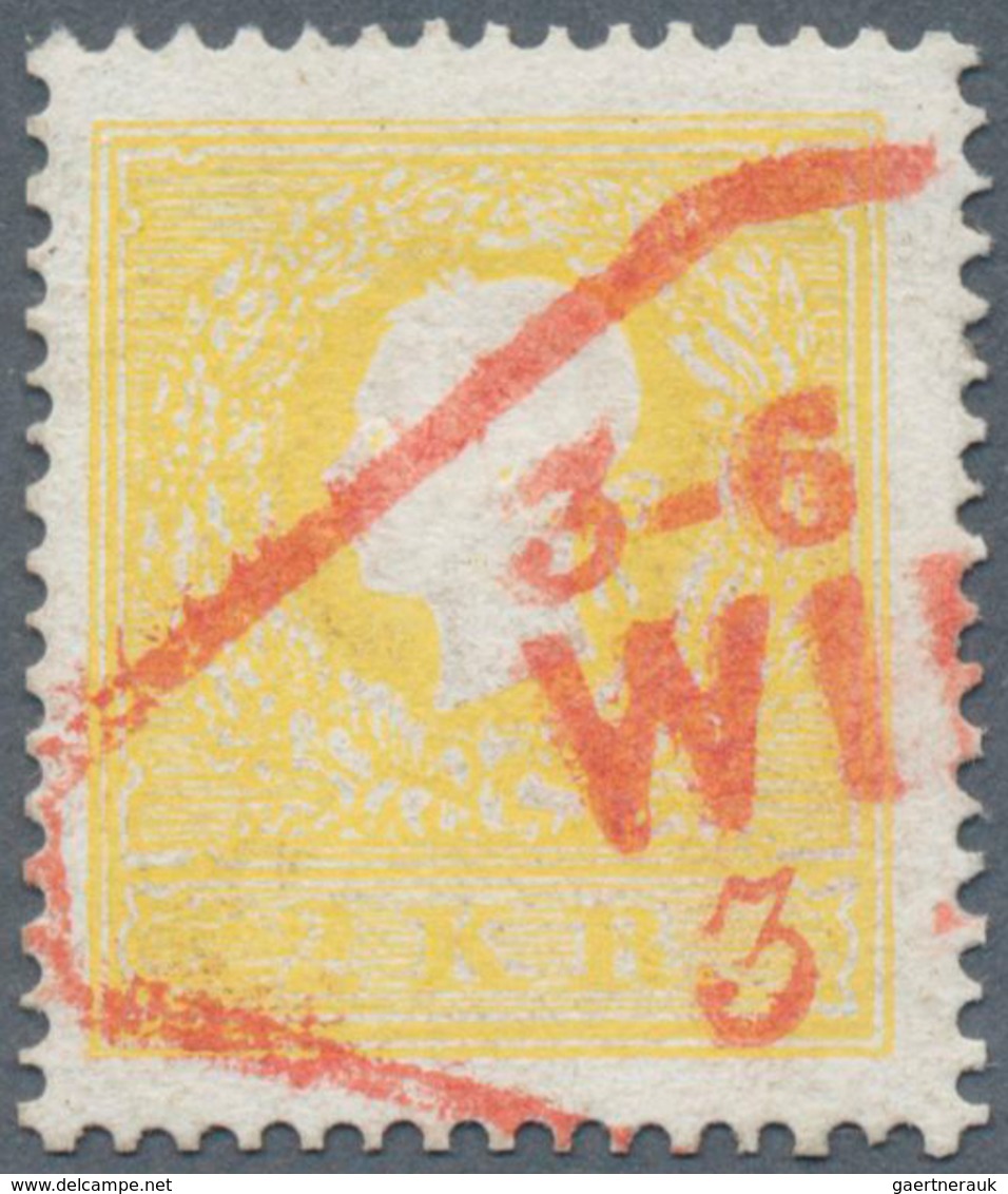 Österreich: 1858, Freimarke Kaiser Franz Joseph 2 Kr. Dunkelgelb, Type I, Entwertet Mit Einem Teilab - Unused Stamps