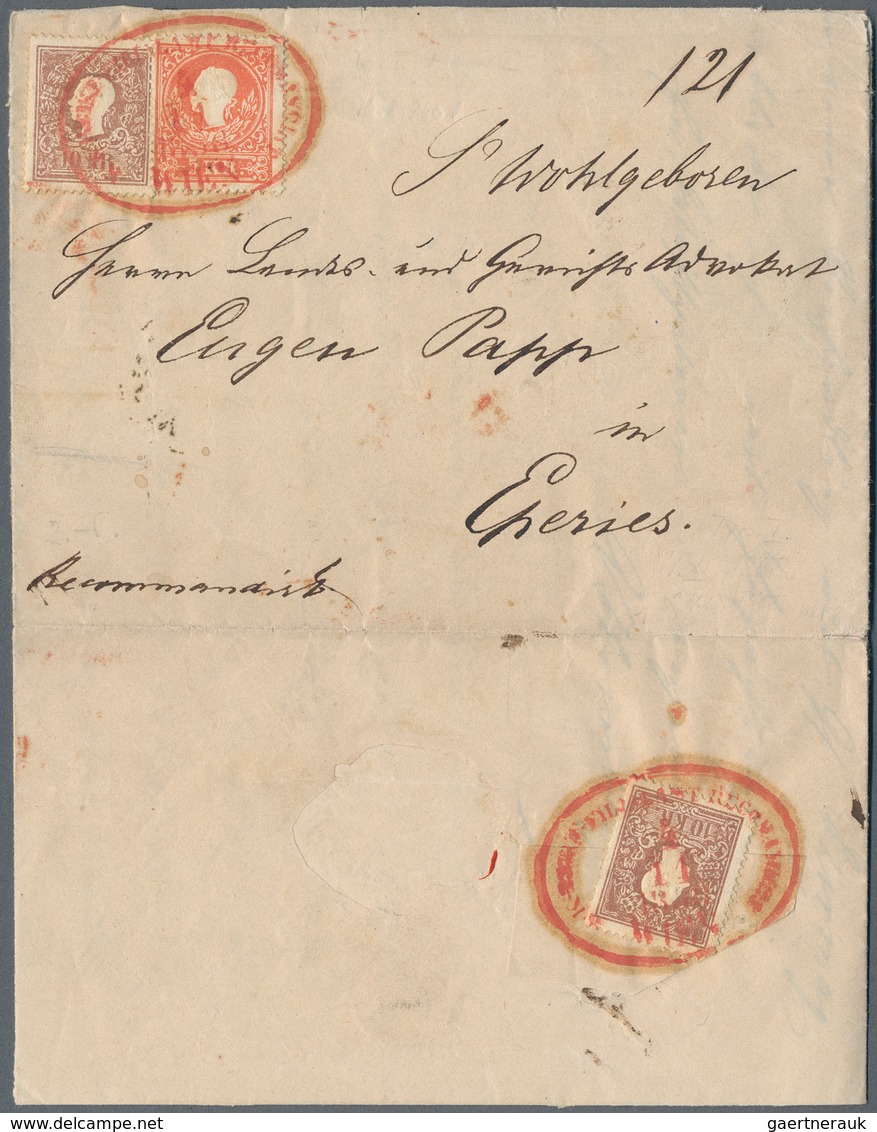 Österreich: 1858, 5 Kr Rot U. 2 X 10 Kr Braun, Davon Eine Marke Rückseitig, Alle Marken In Type I, J - Unused Stamps