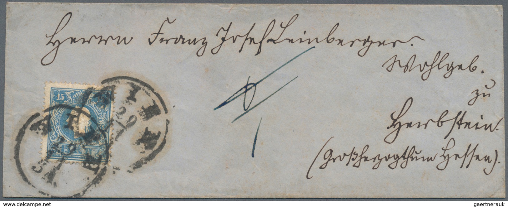 Österreich: 1860, 15 Kr Blau Einzelfrankatur Mit K1 WIEN Und Taxe "1" Auf Brief Nach Herbstein In He - Unused Stamps