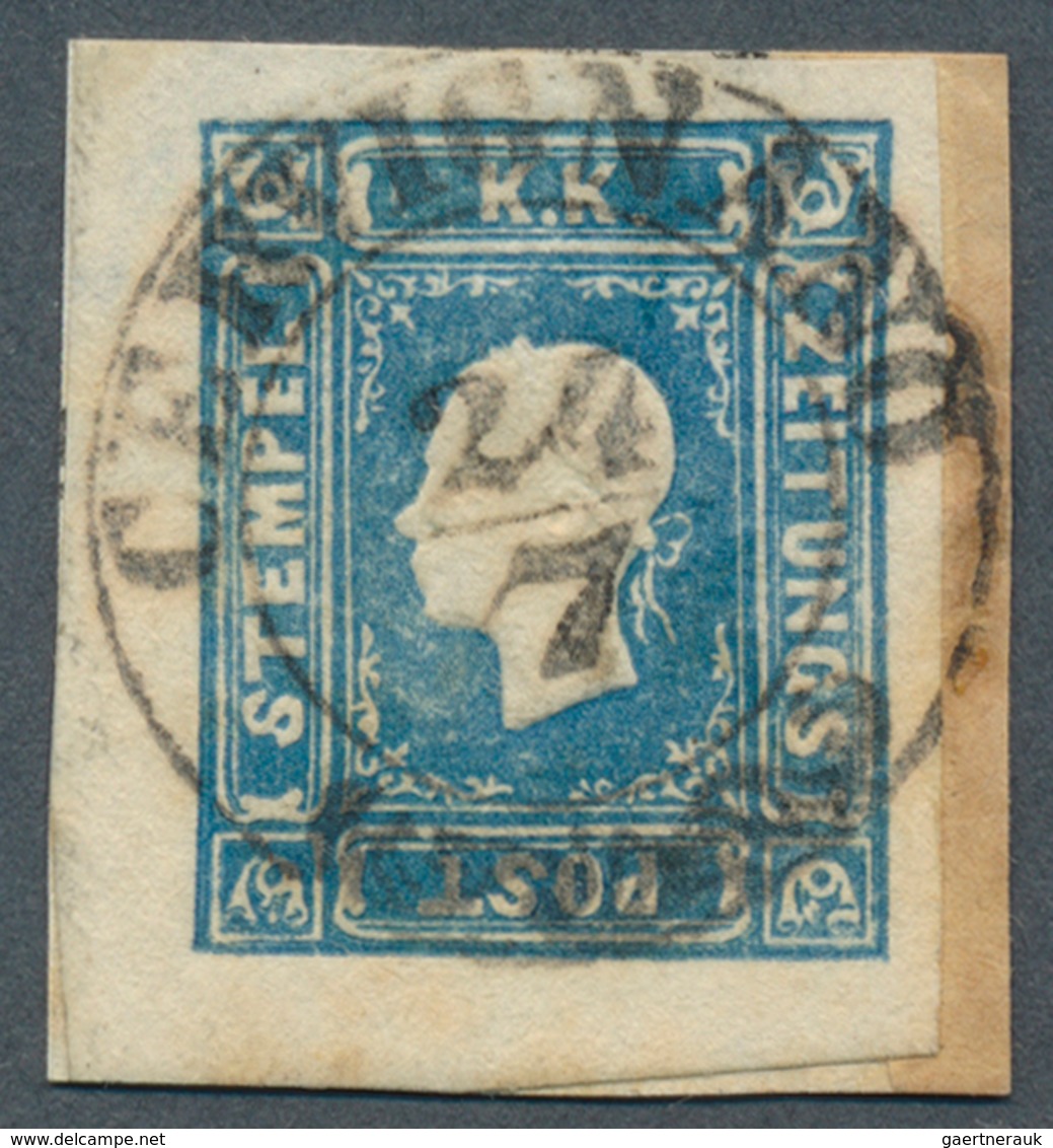 Österreich: 1858, (1,05 Kreuzer/Soldi) Blau Zeitungsmarke, Type I, Allseits Breit- Bis überrandig, G - Ungebraucht