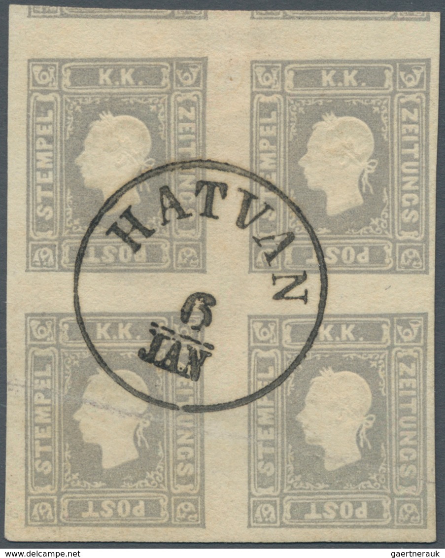 Österreich: 1859, (1,05 Kreuzer) Grau Zeitungsmarke, Type II, Viererblock, Farbintensiv Und Prägefri - Unused Stamps