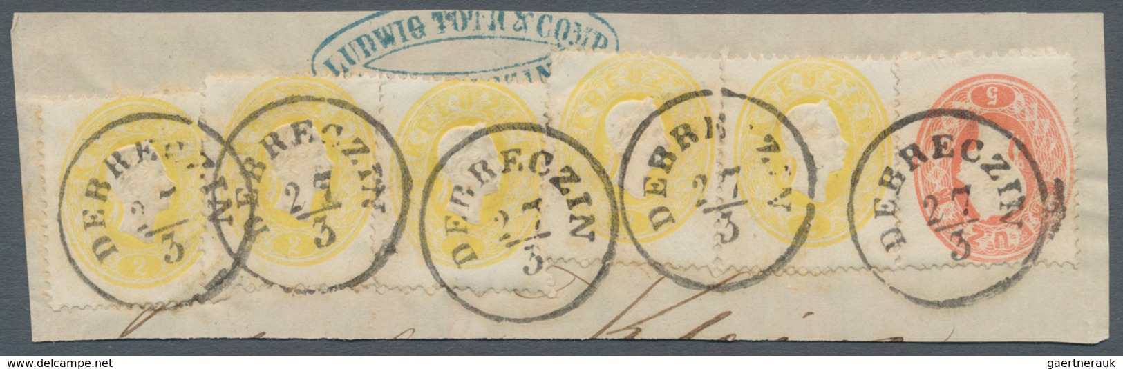 Österreich: 1861/62: 2 Kr. Enge Zähnung 5 Stücke U. Mi.Nr. 20 Auf Briefstück, Klar DEBRECZIN, Reiner - Unused Stamps