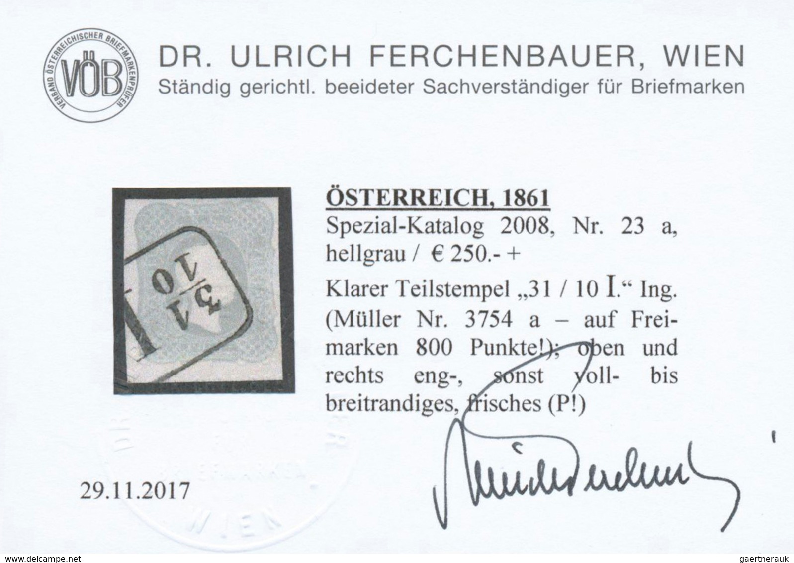 Österreich: 1861, 1.05 Kr. Hellgrau, Farbfrisch, Klarer Teilstempel "31 / 10 I." (Müller Nr. 3754 A - Unused Stamps