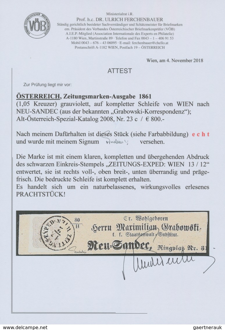 Österreich: 1861, (1,05 Kreuzer) Grauviolett Zeitungsmarke, Prägefrisch, Allseits Voll- Bis überrand - Neufs