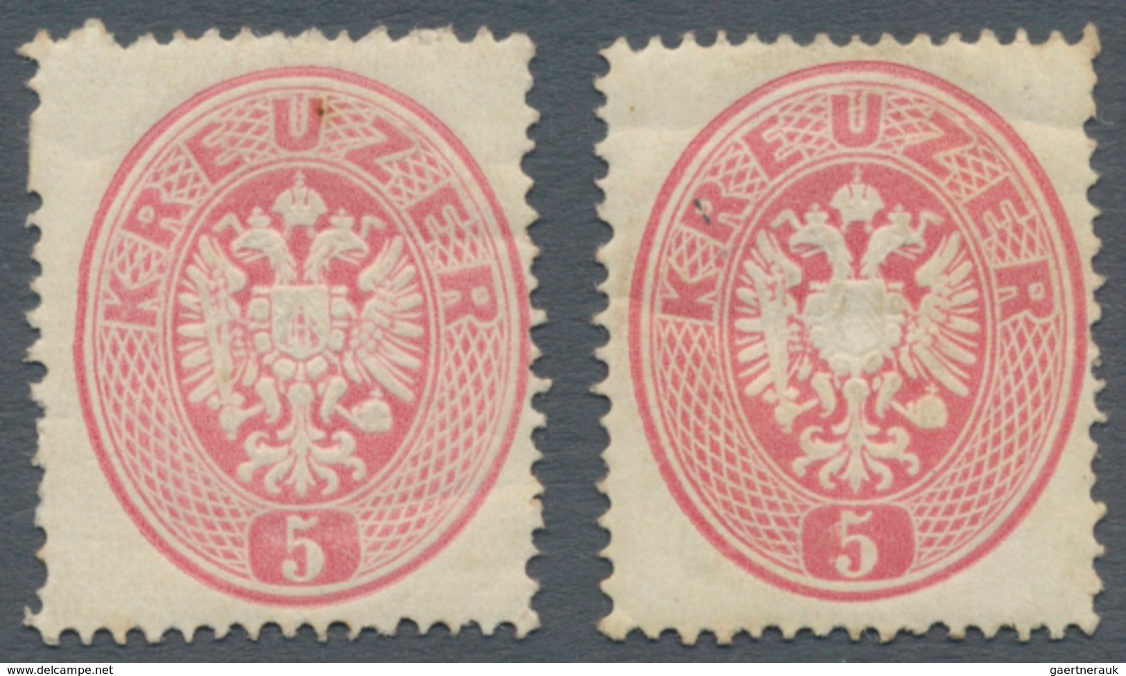 Österreich: 1863, Doppeladler 5 Kr. Rosa Eng Gezähnt Zwei Werte Mit Leichter Farbnuance Davon Ein We - Unused Stamps