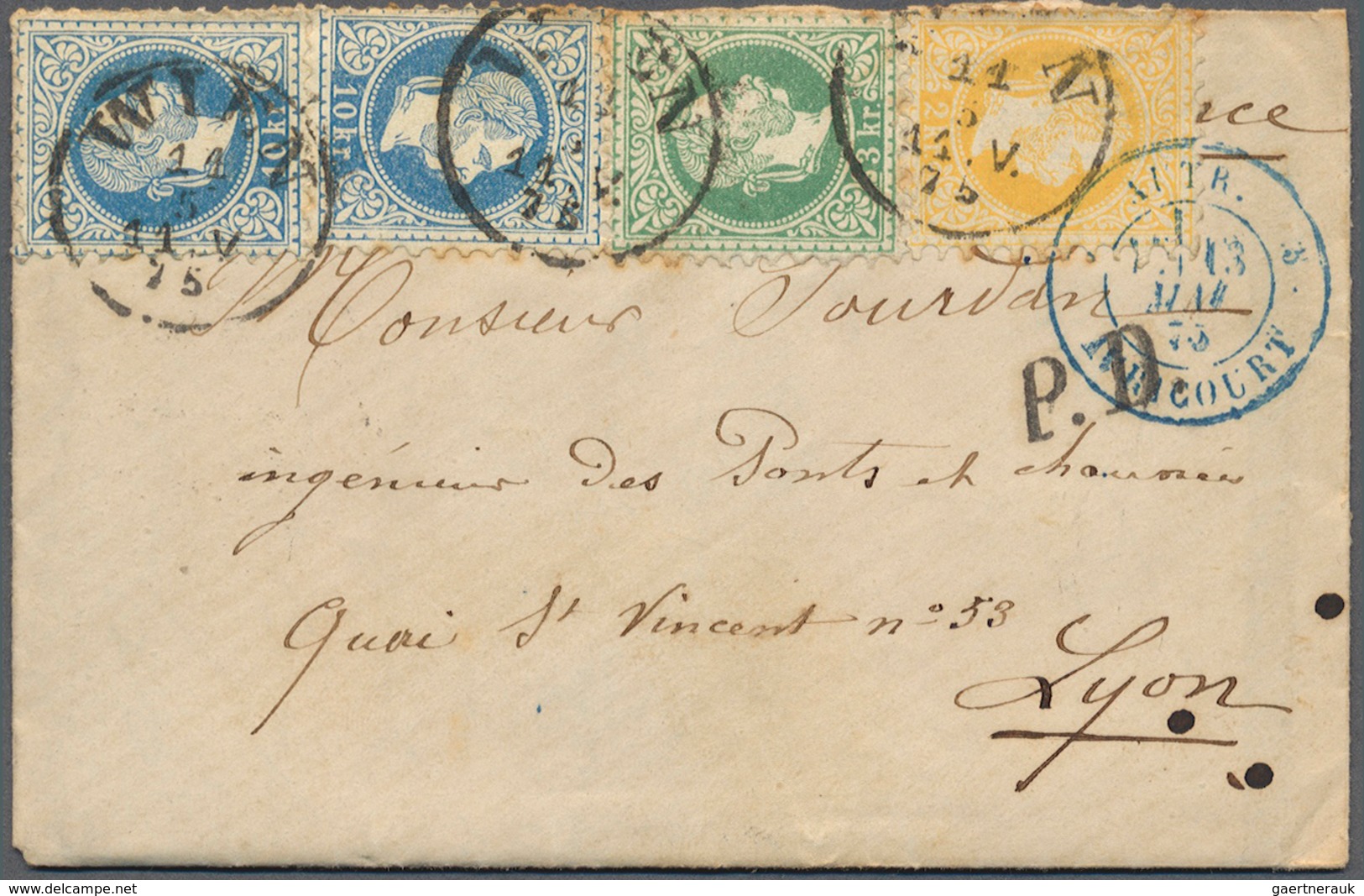 Österreich: 1875. Dreifarbfrankatur "Franz Joseph": 2 Kreuzer Orange, 3 Kreuzer Grün Und 10 Kreuzer - Unused Stamps