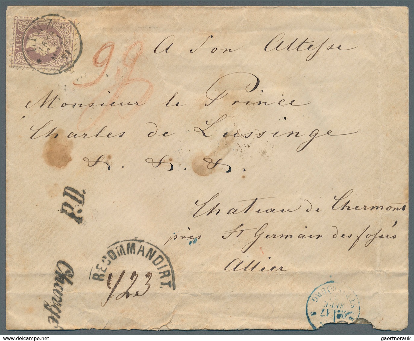 Österreich: 1871. Gesiegelter, Eingeschriebener Brief An 'Prince Charles De Lussinge, Chateau Chermo - Unused Stamps