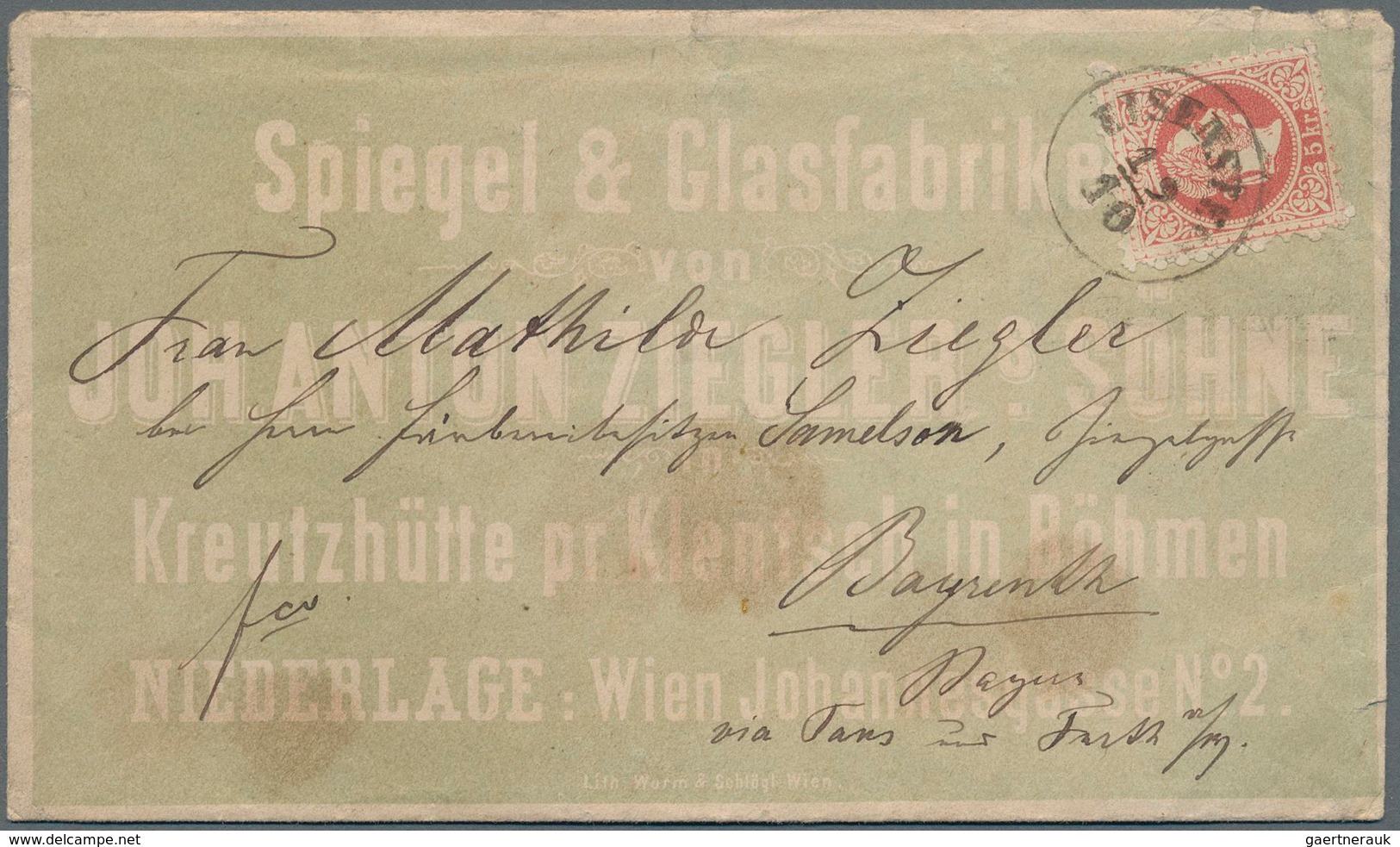 Österreich: 1867, Franz Joseph Medaillon 5 Kr. Grober Druck Auf Vordruck-Couvert "Spiegel & Glasfabr - Unused Stamps
