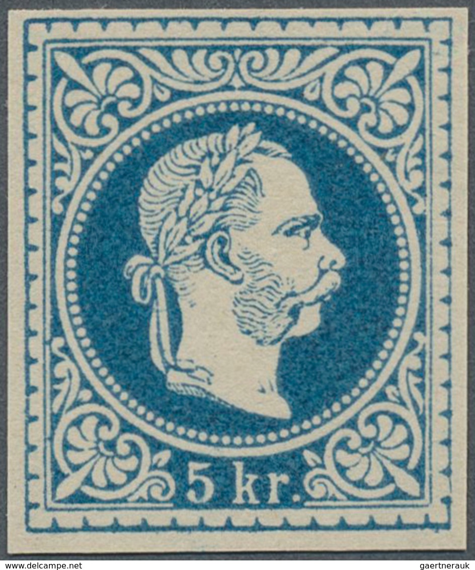 Österreich: 1867, Franz Joseph 5 Kr. UNGEZÄHNTER PROBEDRUCK In Blau Statt Rot Auf Dünnem Papier, Far - Unused Stamps