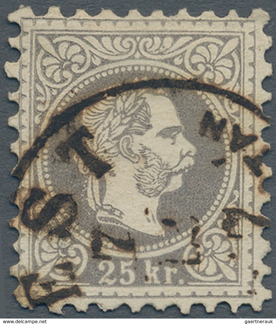 Österreich: 1867, 25 Kr. Grober Druck In Seltener Farbe Dunkelgrau, Farbfrisch Und Sauber Entwertet - Unused Stamps