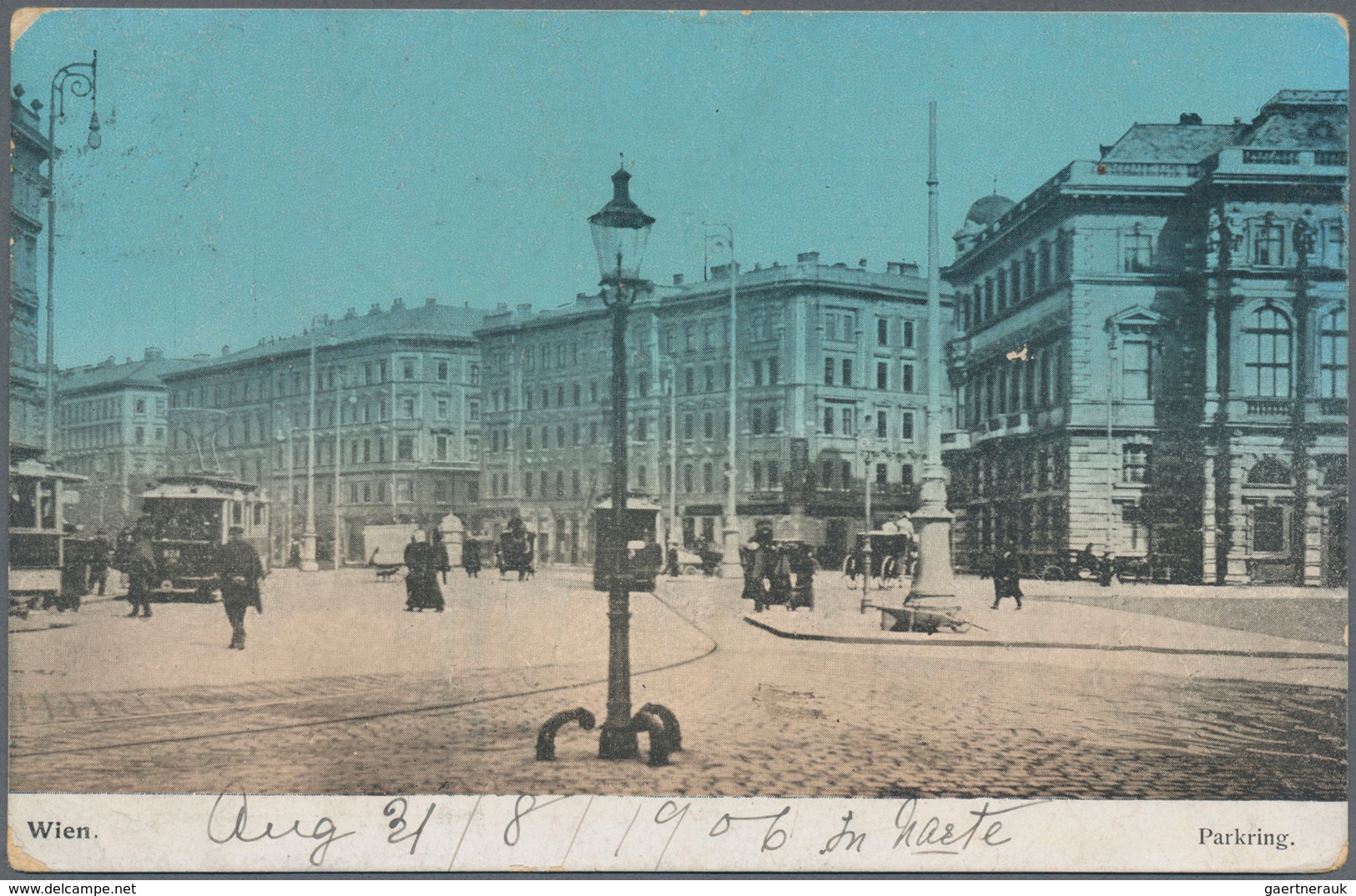 Österreich: 1903/1906, 5 H Grün Im Paar Auf Ansichtskarte Von Wien Nach HONKONG Mit Eingangsstempel - Unused Stamps