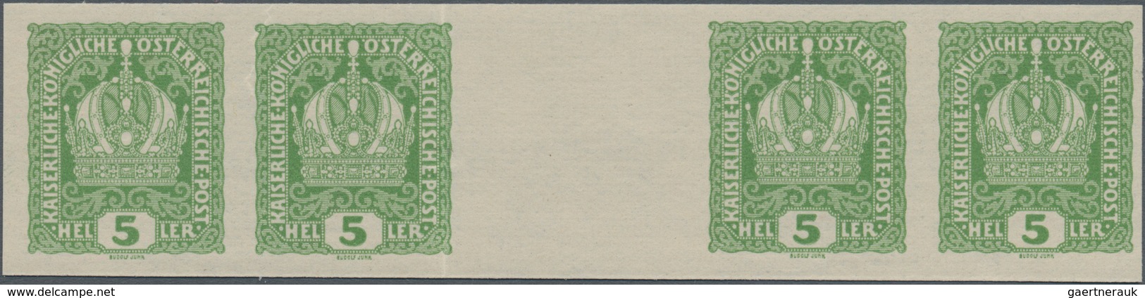 Österreich: 1916, 5 H Kaiserkrone Ungezähnt Im Waagerechten Zwischenstegpaar Mit Weiteren 2 Anhängen - Unused Stamps