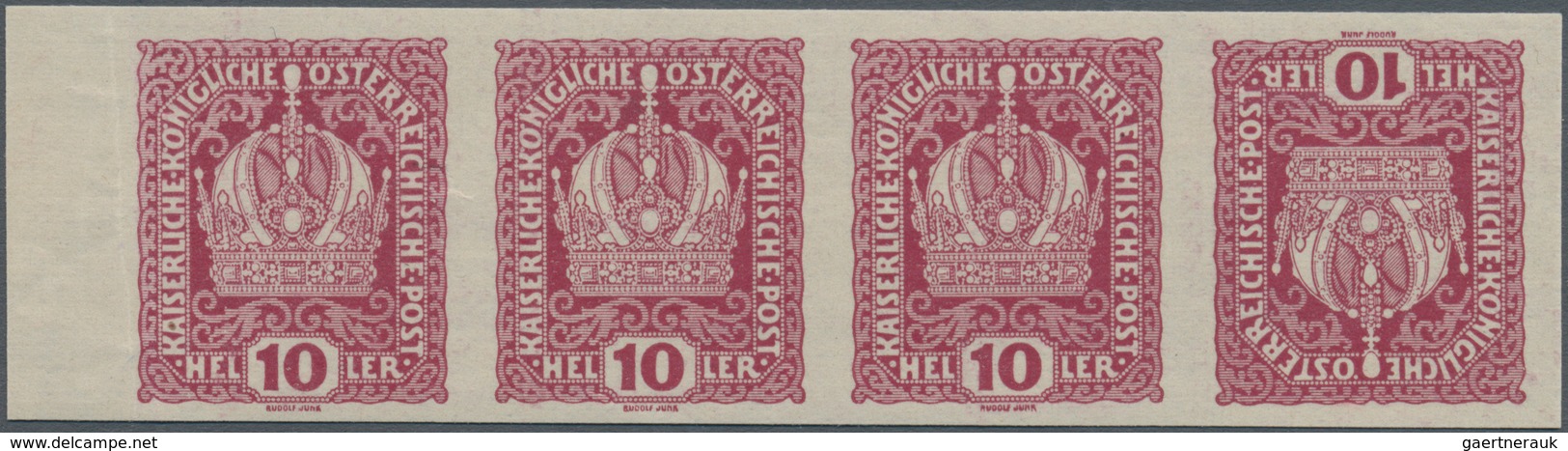 Österreich: 1916, 10 H Kaiserkrone Ungezähnt, Kehrdruckpaar Innerhalb Eines Waagerechten Viererstrei - Unused Stamps