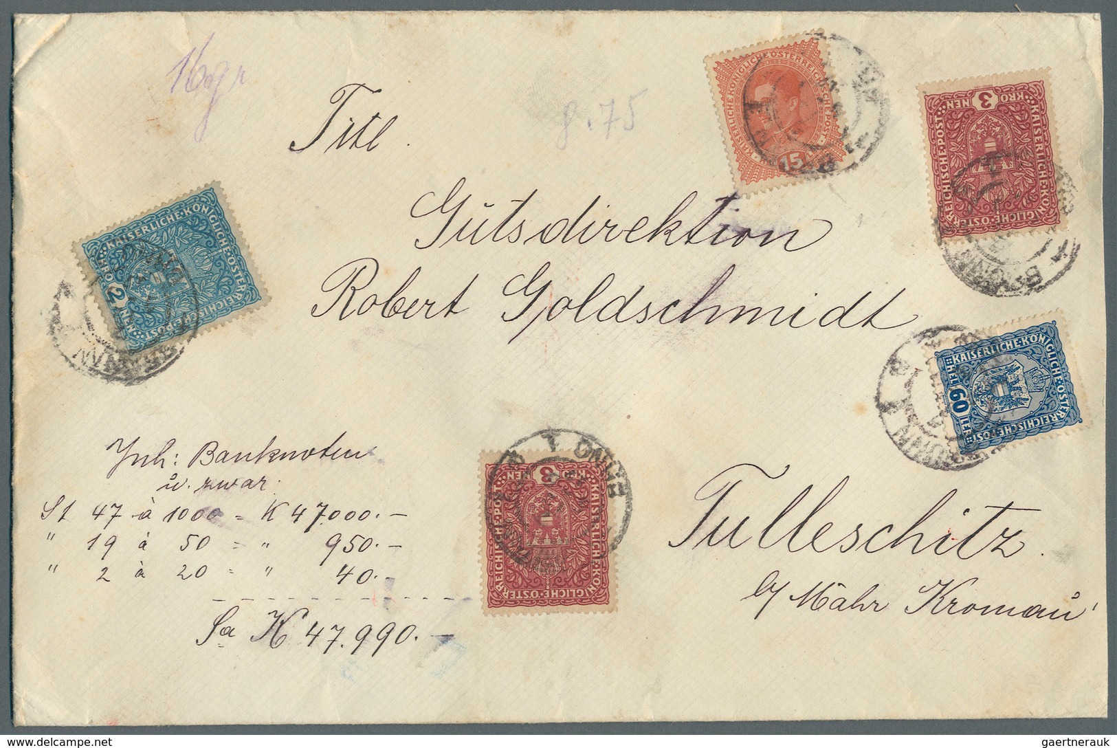 Österreich: 1916/17, 2x 3 Kronen Und 1x 2 Kronen In MiF Mit 60 Und 15 Heller Als 3-Ausgaben-Frankatu - Unused Stamps