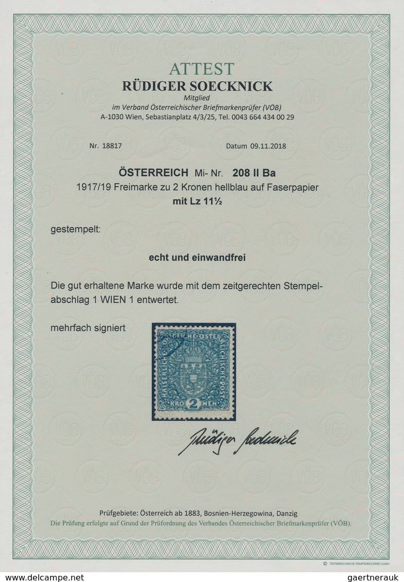 Österreich: 1917, Wappen 2 Kr. Hellblau Auf Faserpapier In Der Seltenen Zähnung L 11½, Entwertet Mit - Unused Stamps