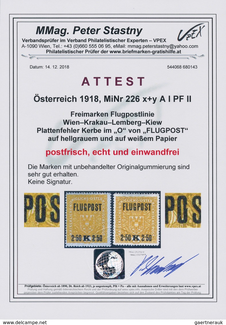 Österreich: 1918, 2.50 Kr Flugpost Auf Grauem Und Auf Weißem Papier Je Postfrisch Mit Plattenfehler - Unused Stamps