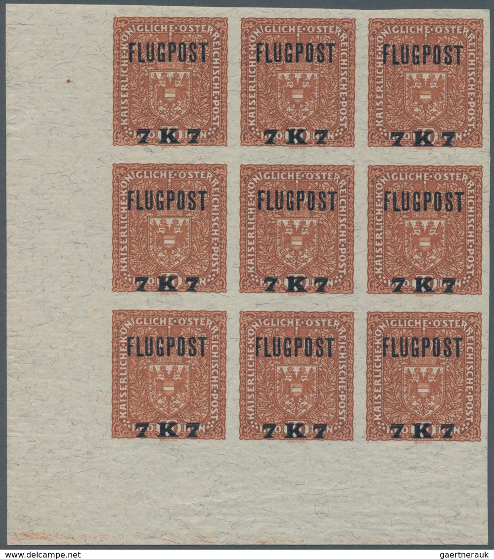 Österreich: 1918, 7 K FLUGPOST Auf 10 K Ungezähnt Im Postfrischen Eckrand-Neunerblock! Spektakuläre - Unused Stamps