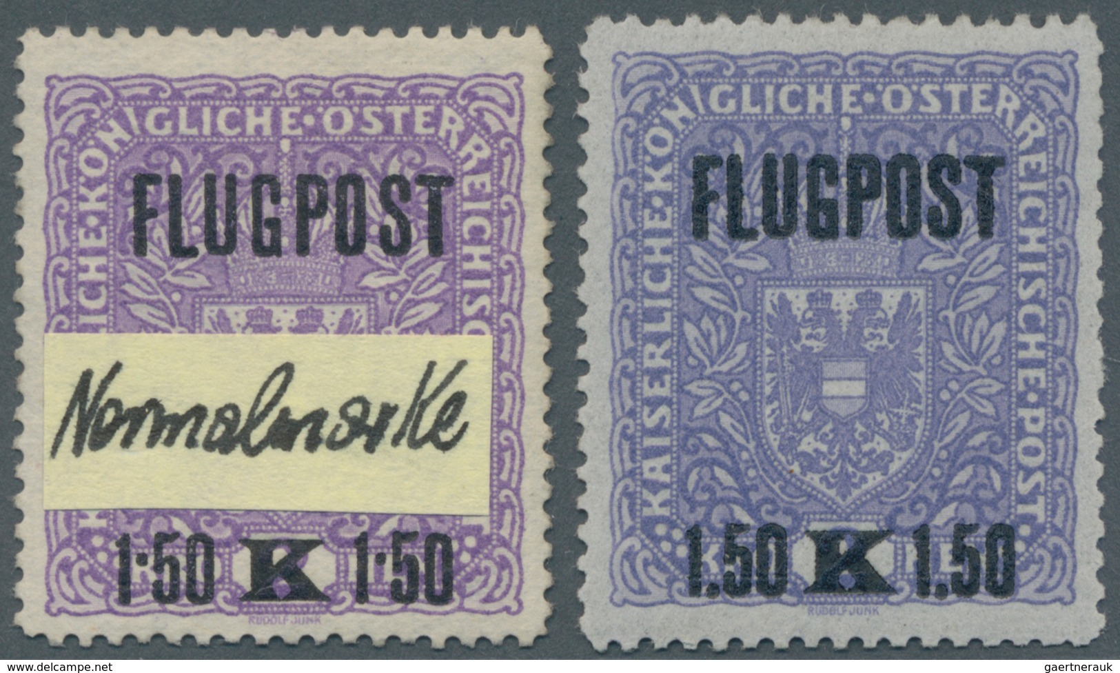 Österreich: 1918, FLUGPOST 1,50 Auf 2 K Violett Mit Abweichendem Probeaufdruck Mit Tief Stehendem De - Neufs