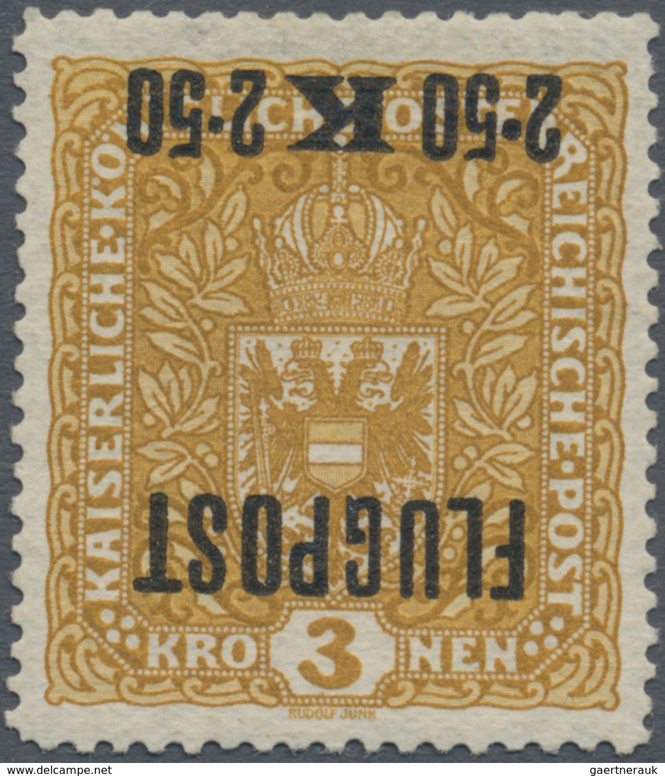 Österreich: 1918, Flugpost 2.50 K Auf 3 Kr. Mit KOPFSTEHENDEM Aufdruck In Ungebrauchter Prachterhalt - Unused Stamps