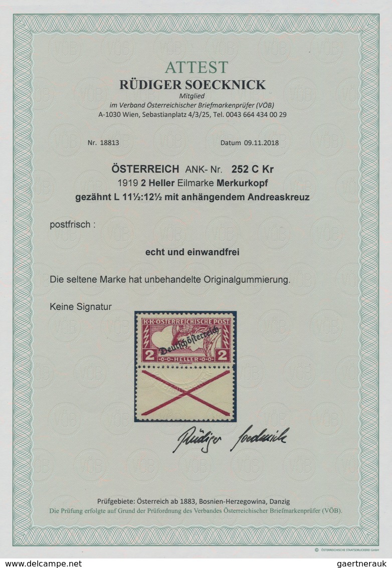 Österreich: 1919, Eilmarke Merkurkopf 2 H. Schwarzrotkarmin Mit Aufdruck In Zähnung 11½:12½ Und Unte - Unused Stamps