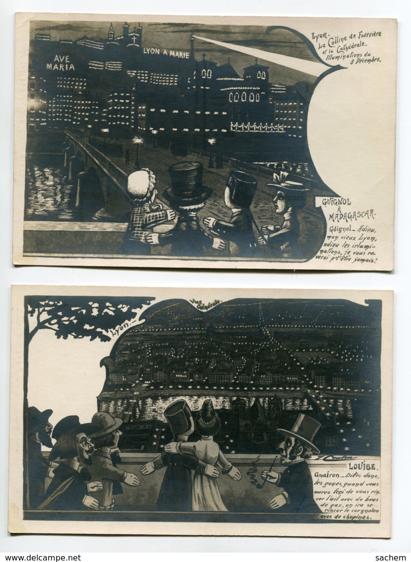 69 LYON  2 Cartes GUIGNOL Tirage Carte Photo  Scènes Avec Texte  " Classique 2.S Farges Edit "        - D01 2019 - Autres & Non Classés