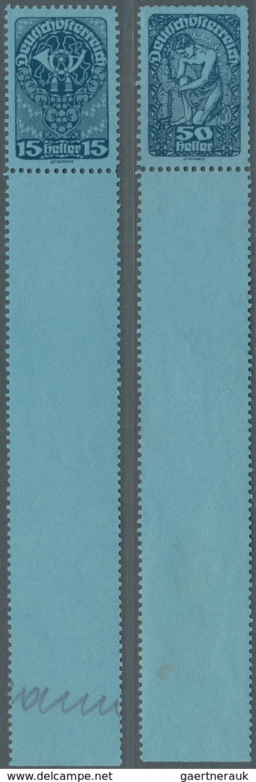 Österreich: 1919, 15 H Posthorn Sowie 50 H Allegorie Indigo Auf Hellblauem, Ungummiertem Papier, Zwe - Unused Stamps