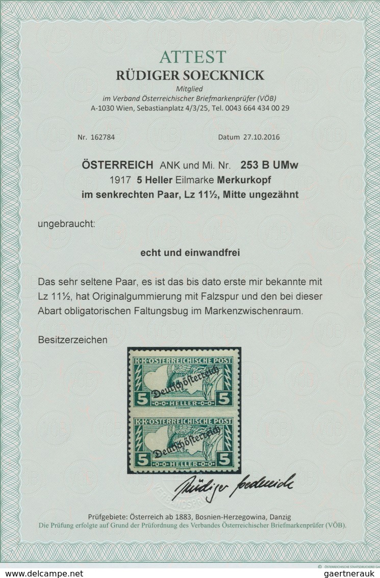 Österreich: 1917 Eilmarke 5 H. Gez. L 11 1/2 SENKRECHTES PAAR MITTE UNGEZÄHNT. Laut Neuestem Fotoatt - Unused Stamps