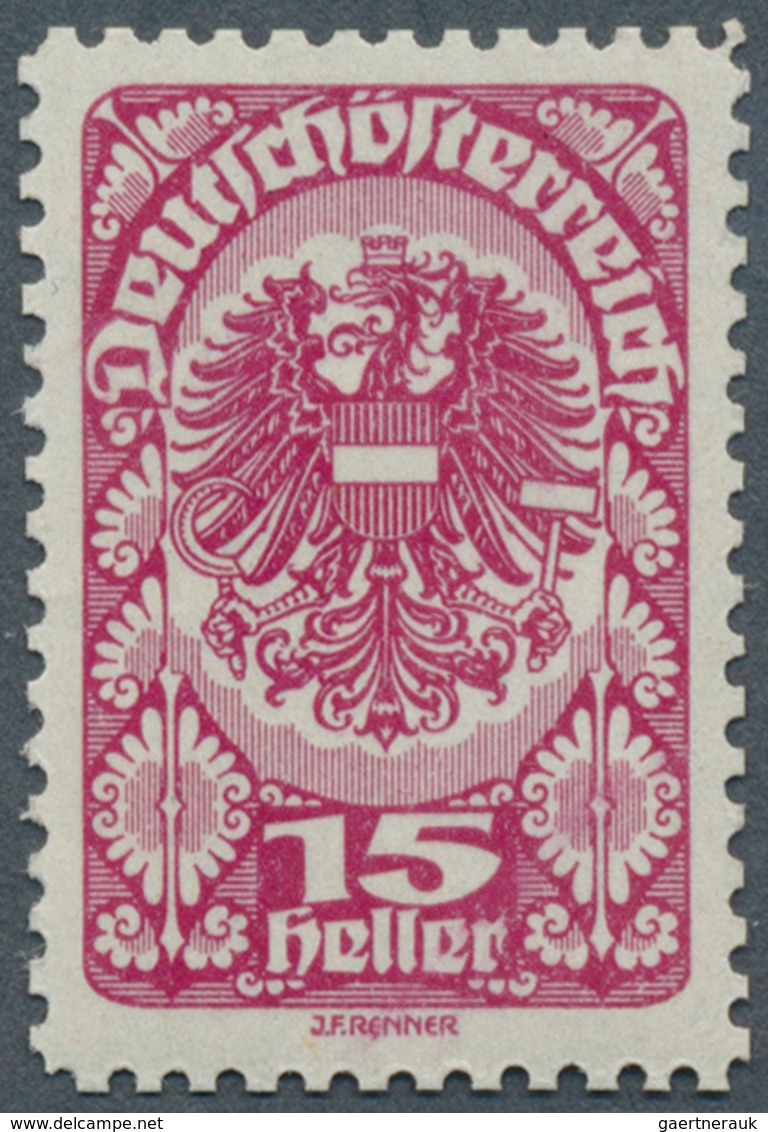 Österreich: 1919/1920, Freimarken, 15 H. Als Farbprobe In Dunkellilarot Und Mit Linienzähnung, Auf G - Unused Stamps