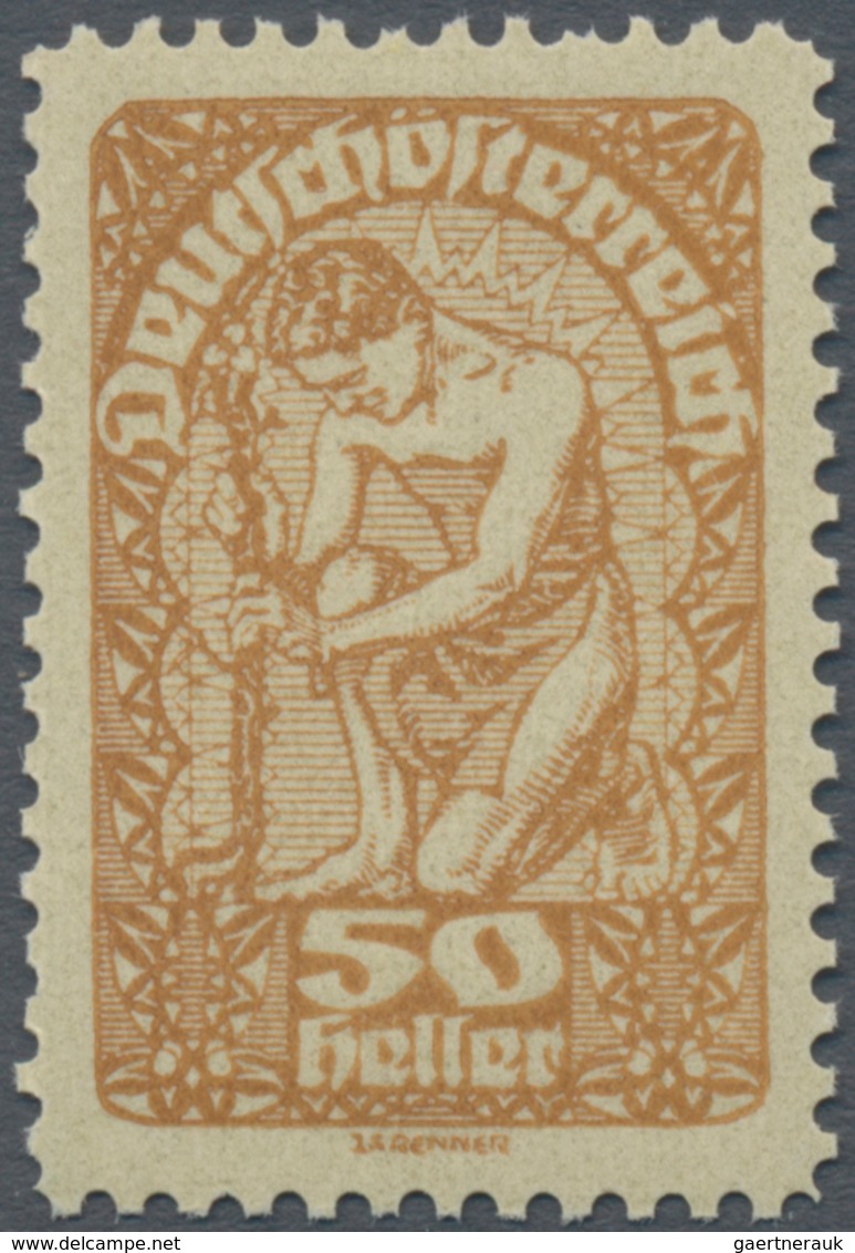 Österreich: 1919/1920, Freimarken, 50 H., Drei Verschiedene Farbproben In Abweichenden Farben Ockerb - Unused Stamps