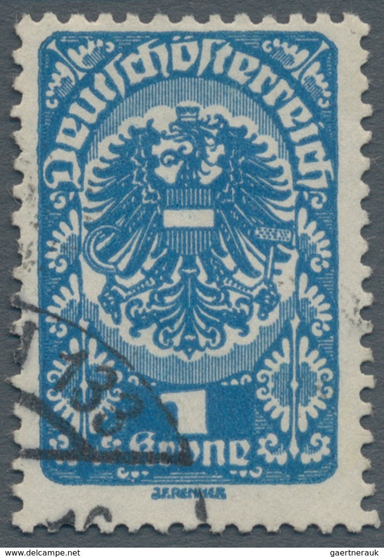Österreich: 1919, Freimarke 1 Kr. Schwärzlichultramarin, Entwertet Mit Teilstempel Von Wien. Die Mar - Unused Stamps