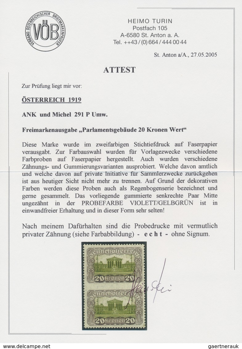 Österreich: 1919, Freimarken "Parlamentsgebäude", Zusammenstellung von 44 teilgezähnten Einheiten mi