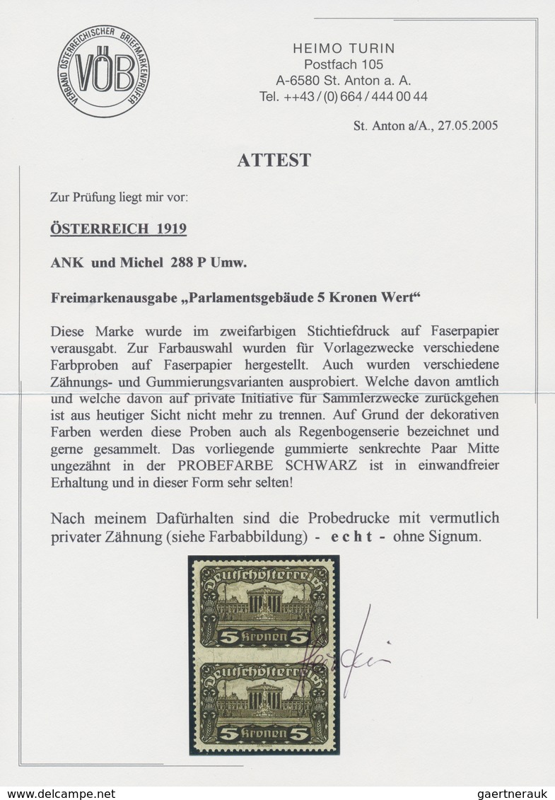 Österreich: 1919, Freimarken "Parlamentsgebäude", Zusammenstellung von 44 teilgezähnten Einheiten mi