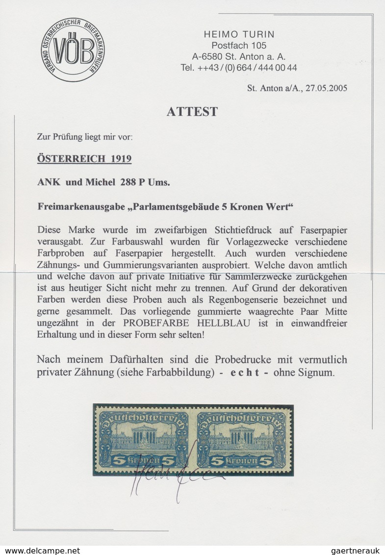 Österreich: 1919, Freimarken "Parlamentsgebäude", Zusammenstellung von 44 teilgezähnten Einheiten mi