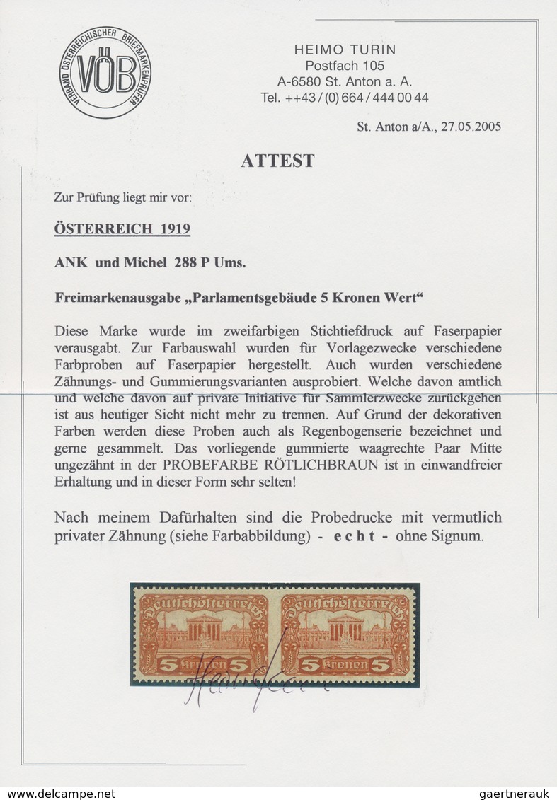 Österreich: 1919, Freimarken "Parlamentsgebäude", Zusammenstellung von 44 teilgezähnten Einheiten mi