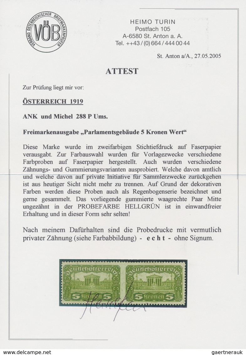 Österreich: 1919, Freimarken "Parlamentsgebäude", Zusammenstellung von 44 teilgezähnten Einheiten mi