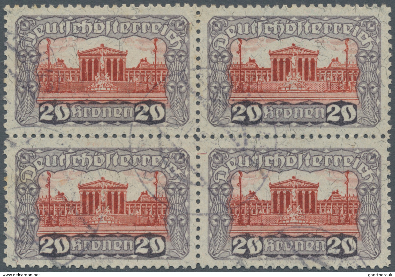 Österreich: 1919. Freimarken "Parlamentsgebäude", 20 Kronen Mit Lz 11½ Im Gestempelten 4er-Block. FA - Unused Stamps