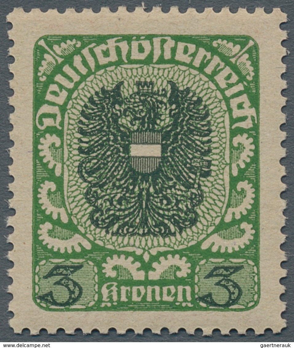 Österreich: 1920, 3 Kr Dunkelgrün/schwarz Auf Dickem Grauen Papier, Tadellos Postfrisch, "echt Und E - Unused Stamps