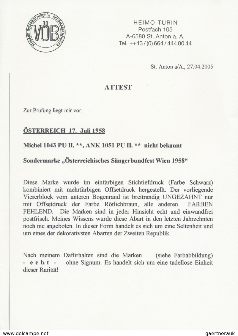 Österreich: 1958. Österreichisches Sängerbundfest, Set von 4 versch. FARB-PHASEN, je als postfrische
