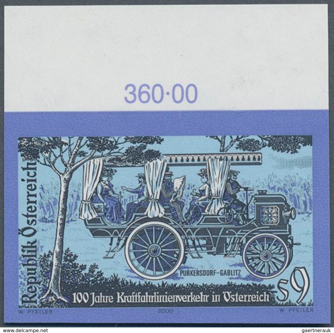 Österreich: 2000, 9 S "100 Jahre Inbetriebnahme Erster Kraftfahrlinie" UNGEZÄHNT Mit Oberem Rand Ein - Ungebraucht